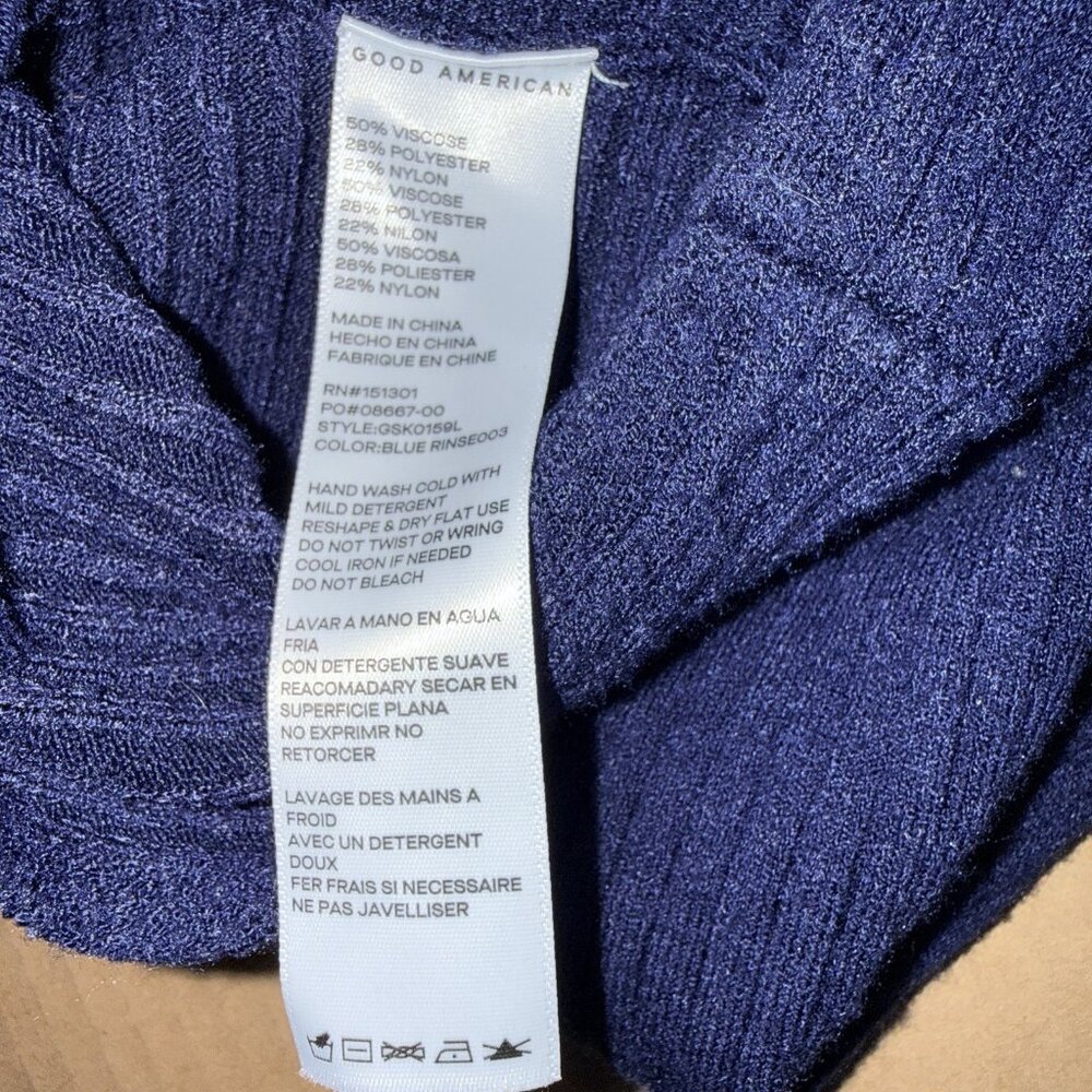 Good American Wide Rib Cropped Turtleneck Sweater in Blue Rinse Size 1 (Small) - Picture 3 of 5